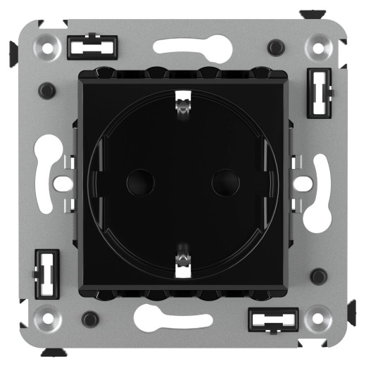 Розетка в стену, 2P+E, с з/ш, Avanti, черный квадрат
