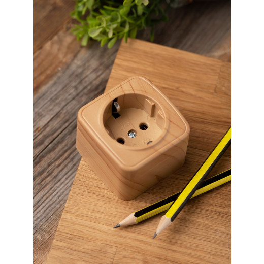 Розетка 1-местная ОП Минск 16А с заземлением светлое дерево EKF