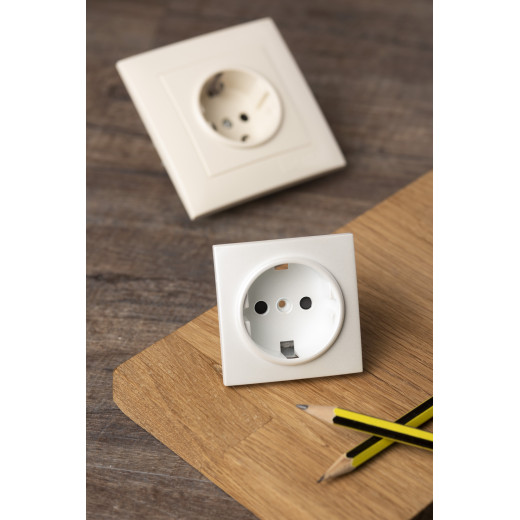 Валенсия лицевая панель розетки 1-местной с/з 16А жемчуг с защ. штор. EKF PROxima