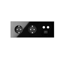 Simon 100 Черный глянец Кит 3 поста, фронт. Накладка на 2 розетки Schuko + 1 розетку TV + 1 розетку RJ45
