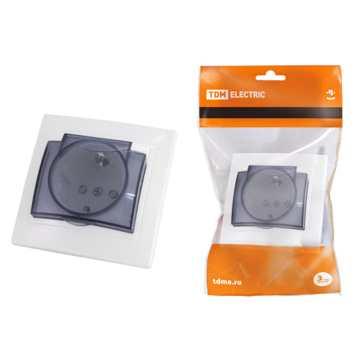 Розетка 2П+З с защ. шт. и крышкой 16А 250В IP44 (основание керамика) белая 