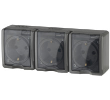 ЭРА Розетка Эксперт 11-2406-03 тройная 3х2P+E IP54 шторки 16A-250В ОУ серый