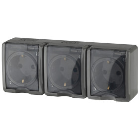 ЭРА Розетка Эксперт 11-2406-03 тройная 3х2P+E IP54 шторки 16A-250В ОУ серый