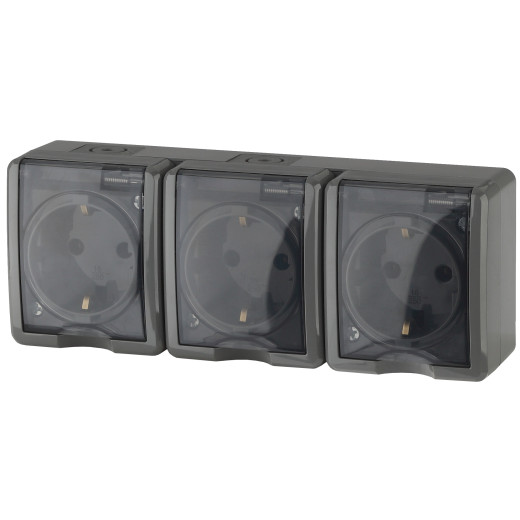 Розетка ЭРА Эксперт 11-2406-03 тройная 3х2P+E IP54 шторки 16A-250В ОУ серый