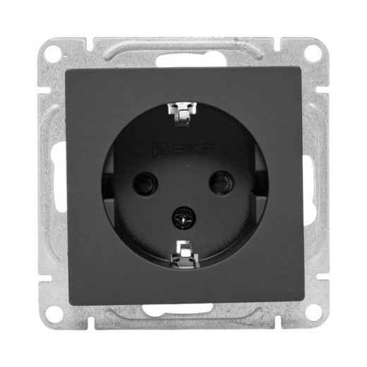 Механизм розетки, 16А, с заземлением, со шторками, чёрный Эпика EKF