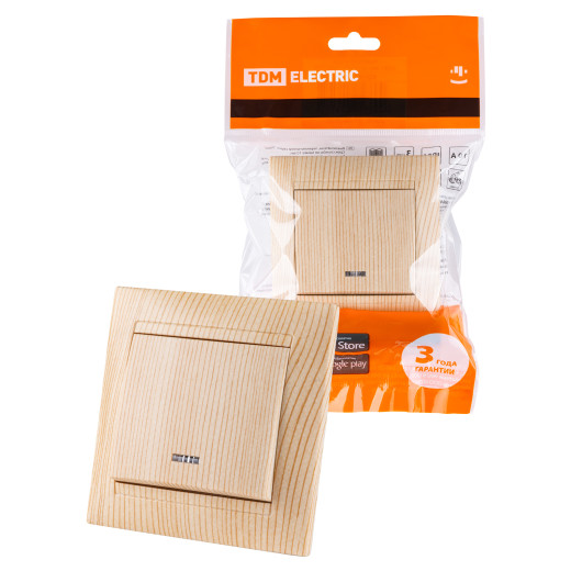 Выключатель 1 кл. с подсветкой 10А сосна 