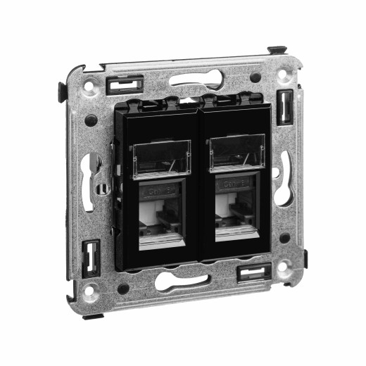 Компьютерная розетка RJ-45 в стену, кат.6 двойная, Avanti, черный квадрат