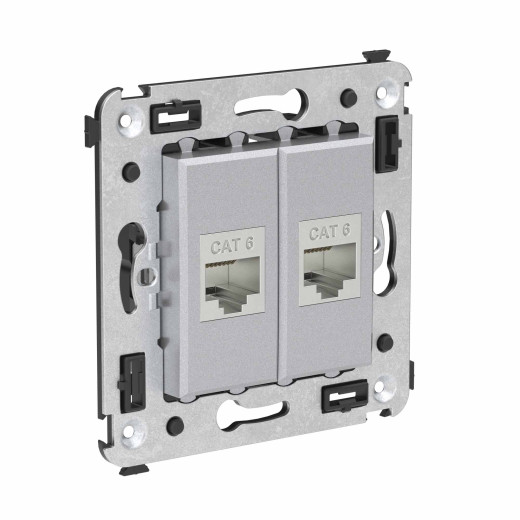 Компьютерная розетка RJ-45 без шторки в стену, кат.6 двойная экранированная, Avanti, закаленная сталь