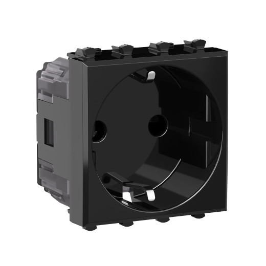 Розетка модульная, 2P+E, с з/ш, Avanti, черный квадрат, 2 модуля