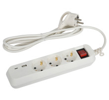 ЭРА Удлинитель электрический UB-3es-1,5m-USB c заземлением с выключателем 3 розетки + 1xUSBA+1xUSBC 1,5м 10А