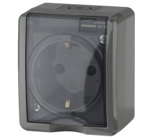 ЭРА Розетка Эксперт 11-2401-03 с заземлением крышкой 2P+E IP54 16A-250В ОУ горизонт. серый