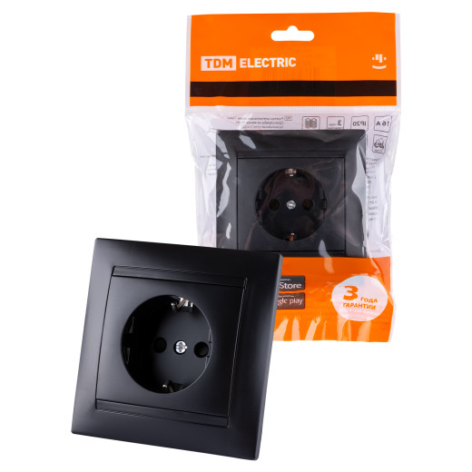 Розетка 2П+З 16А 250В графит 