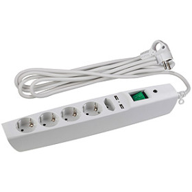 ЭРА Сетевой фильтр  SFU-5es-2m-W с надежной защитой с заземлением с выключателем 5 розеток 2xUSB 2м 10А белый