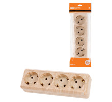 TDM Розетка 4-х местная горизонтальная 2П+3 открытой установки IP20 16A сосна 