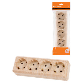 TDM Розетка 4-х местная горизонтальная 2П+3 открытой установки IP20 16A сосна 