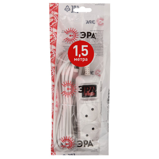Удлинитель электрический ЭРА  U-2s-1,5m-2x1 без заземления c выключателем 2 розетки 1,5м ПВС 2x1мм2 10А