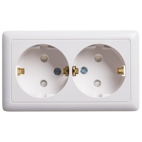 Systeme Electric ХИТ наруж Белая Розетка двойная с заземлением со шторками, 16А