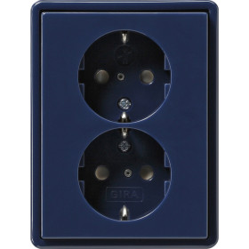 Gira S-Color Синий Розетка 2-ая с/з, с установочной рамкой