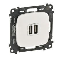 Legrand Valena ALLURE Бел Розетка 2-ая USB 240В/5В 1500мА (с лицевой панелью).