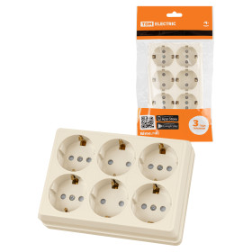 TDM Розетка шестиместная 2П+3 открытой установки IP20 16A с защитными шторками сл.кость 