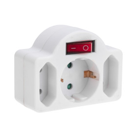 REXANT Тройник электрический 16А с/з + 2х2,5А с выключателем и защитными шторками, белый.