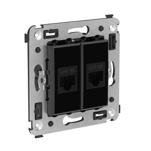 Компьютерная розетка RJ-45 без шторки в стену, кат.5е двойная, Avanti, черный квадрат