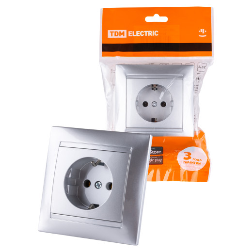 Розетка 2П+З 16А 250В серебр. металлик 