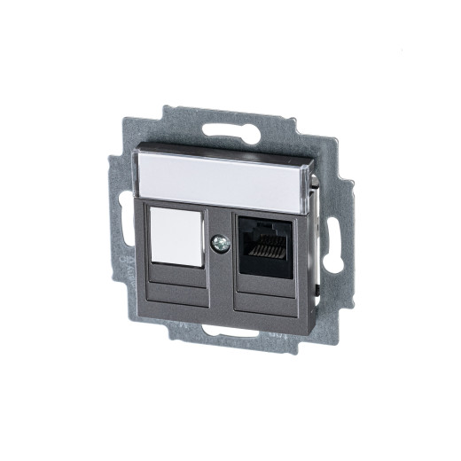Розетка информационная ABB Levit RJ45 категория 5e и заглушка сталь