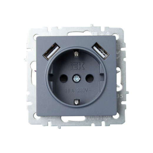 BRITE Роз. с з/к/ш 16А с USB A+A 2,1А РЮш10-1-БрМ мар. IEK