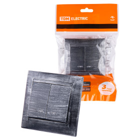 TDM Выключатель 2 кл. с подсветкой 10А старинное серебро 