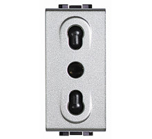 BT LL Алюминий Розетка с/з для узких вилок с защитными шторками, 1 мод.