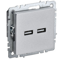 IEK BRITE BASE Алюминий Розетка USB A+A 3,1А РЮ10-1-БрА