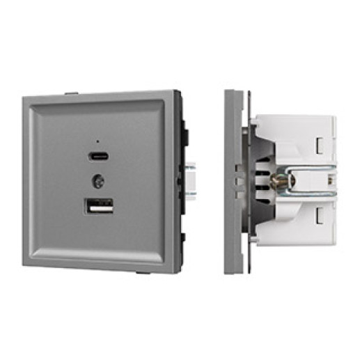 Механизм USB розетки SCT-TENDO-MUAC-PL-GR (5V, 3A, QC3) (Arlight, Графитовый)