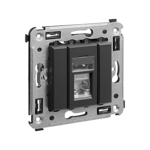 Компьютерная розетка RJ-45 в стену, кат.5e одинарная экранированная, Avanti, черный матовый