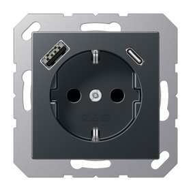 JUNG SCHUKO Матовый антрацит, Розетка с USB-зарядным устройством, тип A + тип С; термопласт