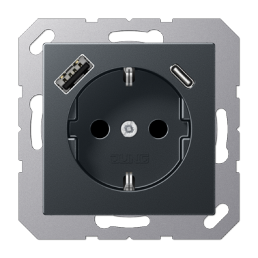 Розетка SCHUKO® с USB-зарядным устройством, тип A + тип С, термопласт, матовый антрацит