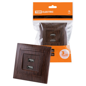 TDM Розетка 2USB порт 2,1А 5В венге 