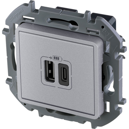 Зарядное устройство USB тип А+С - Legrand Inspiria - 3000мА 5В - алюминий