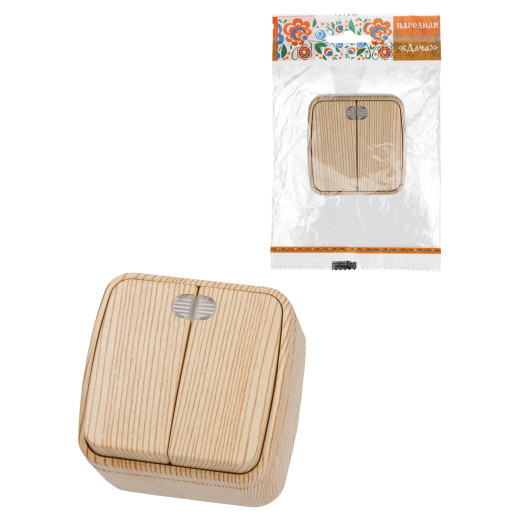 Выключатель 2-кл. открытой установки с подсветкой IP20 10А, сосна 