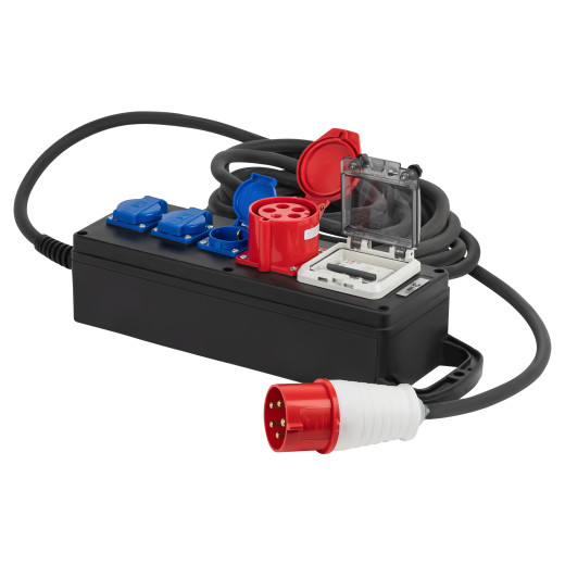 Удлинитель силовой ЭРА IND380-SF-4e-5x4-20m-IP44 380В на каучуковой колодке 4 розетки 1xCEE 5P/3xSCHUKO 20м КГ 5х4