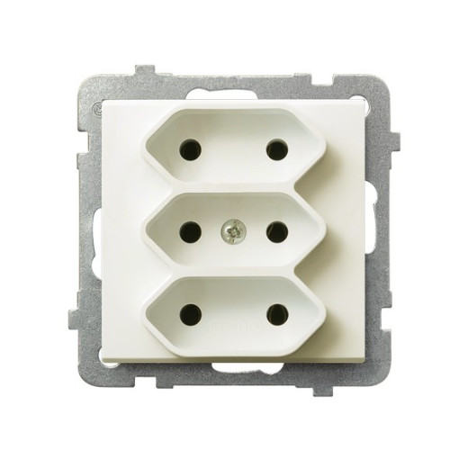 Ospel Sonata Бежевый Розетка 3-я (в одну коробку) для узких вилок б/з EURO, без рамки