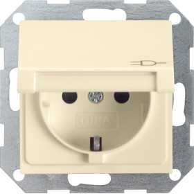 Gira S-55 Крем глянц Розетка c з/к, крышкой, с затвором (shutter) и символом