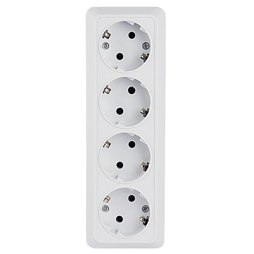 Рим Розетка 4-местная 16А с заземлением белая EKF