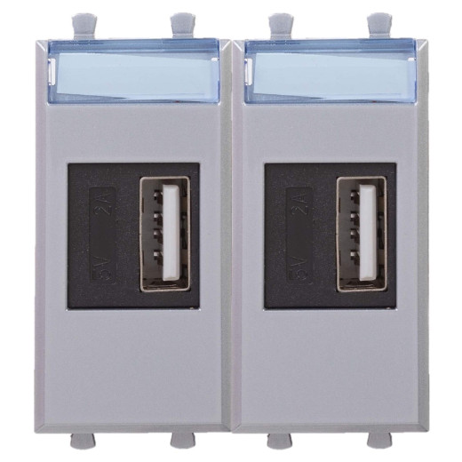 USB зарядное устройство модульное, Avanti, закаленная сталь, 2модуля, 2.1 А
