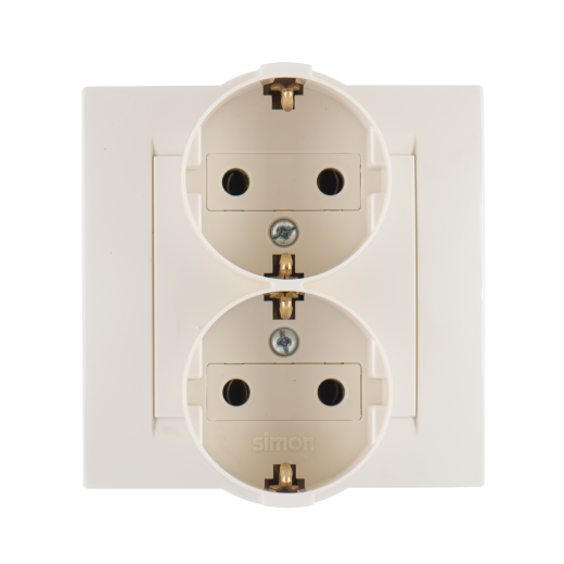 Simon 15 Бежевый Розетка 2-я с/з литая (в сборе с рамкой)