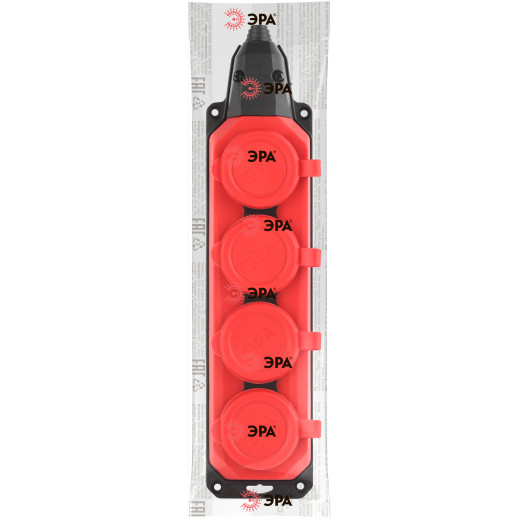 Колодка ЭРА K-4e-RED-IP44 каучуковая с заземлением 4 розетки 16A IP44 красная