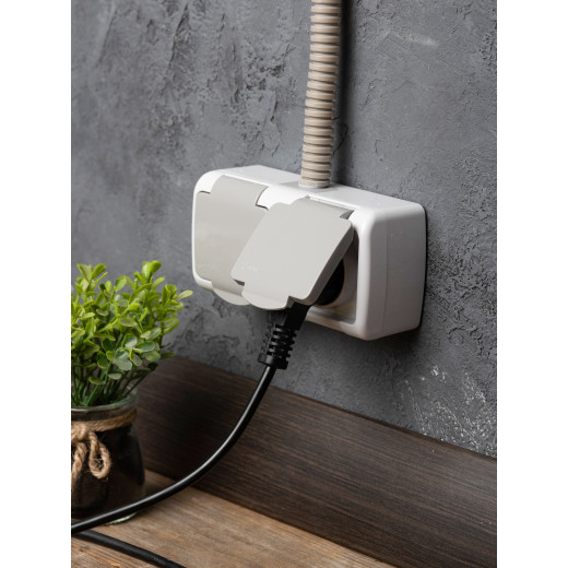 Мурманск Розетка 2-местная 16А с заземлением с крышкой IP54 серый с защитными шторками EKF