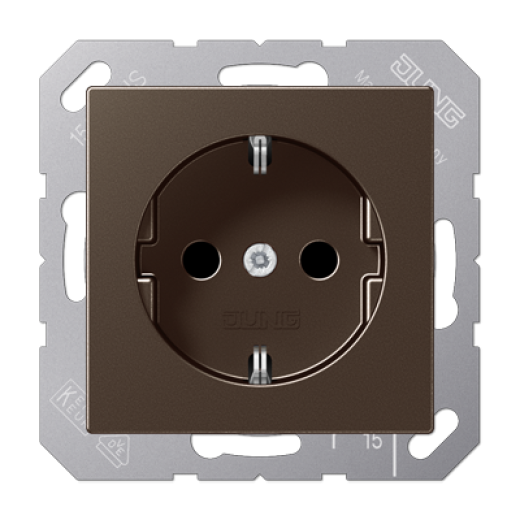 Штепсельная розетка SCHUKO 16А / 250В, с защитными шторками, пружинные зажимы, дюропласт, мокко, A500