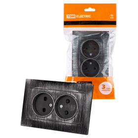 TDM Розетка двойная 2П 10А 250В с защ. шт. старинное серебро 
