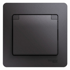 Systeme Electric Glossa Графит Розетка с/з со шторками с крышкой IP20 (в сборе)